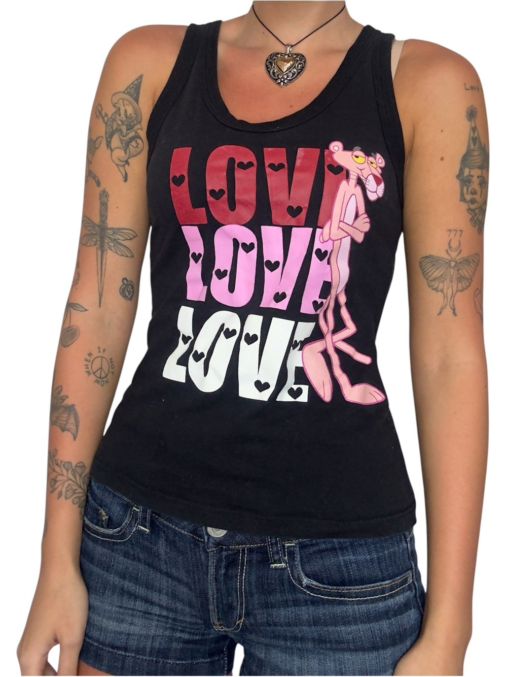 Y2K Black Pink Panther 'LOVE' Graphic Tank Top